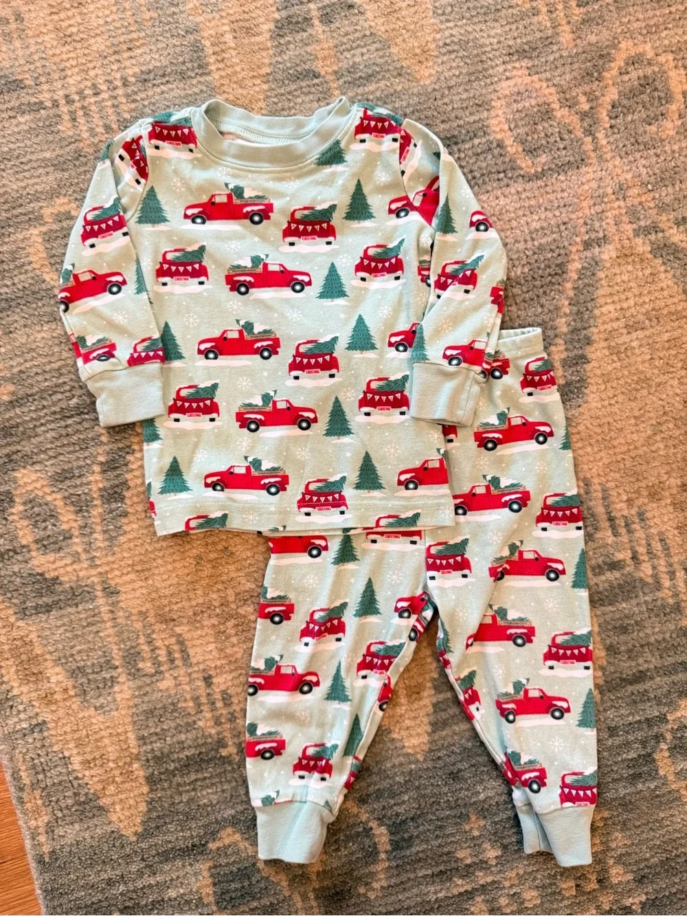 JANIE & JACK | Good Night Pajama In Misty Green Holiday Truck